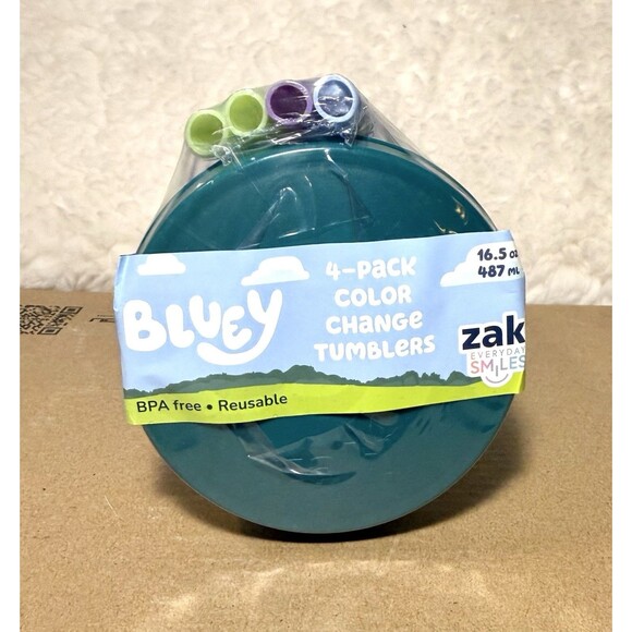 Bluey Color Changing Tumblers 4 Pack Zak Everyday Smiles Cups with Straws NEW - Picture 3 of 5